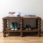 Bobbin-rattan-bench-in-a-hallway