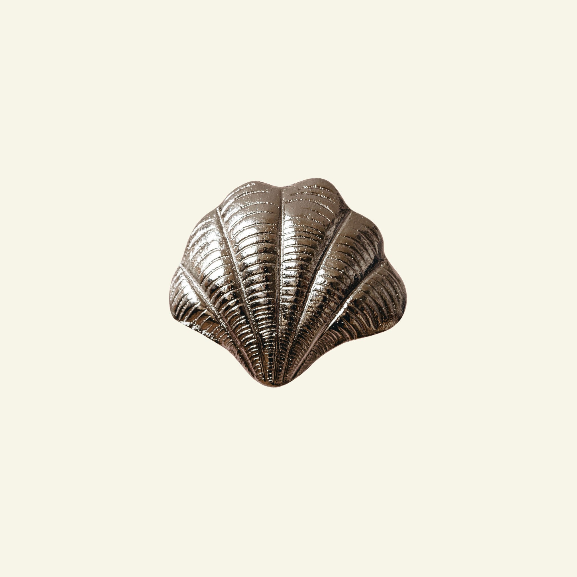 Curved shell knob on a beige background