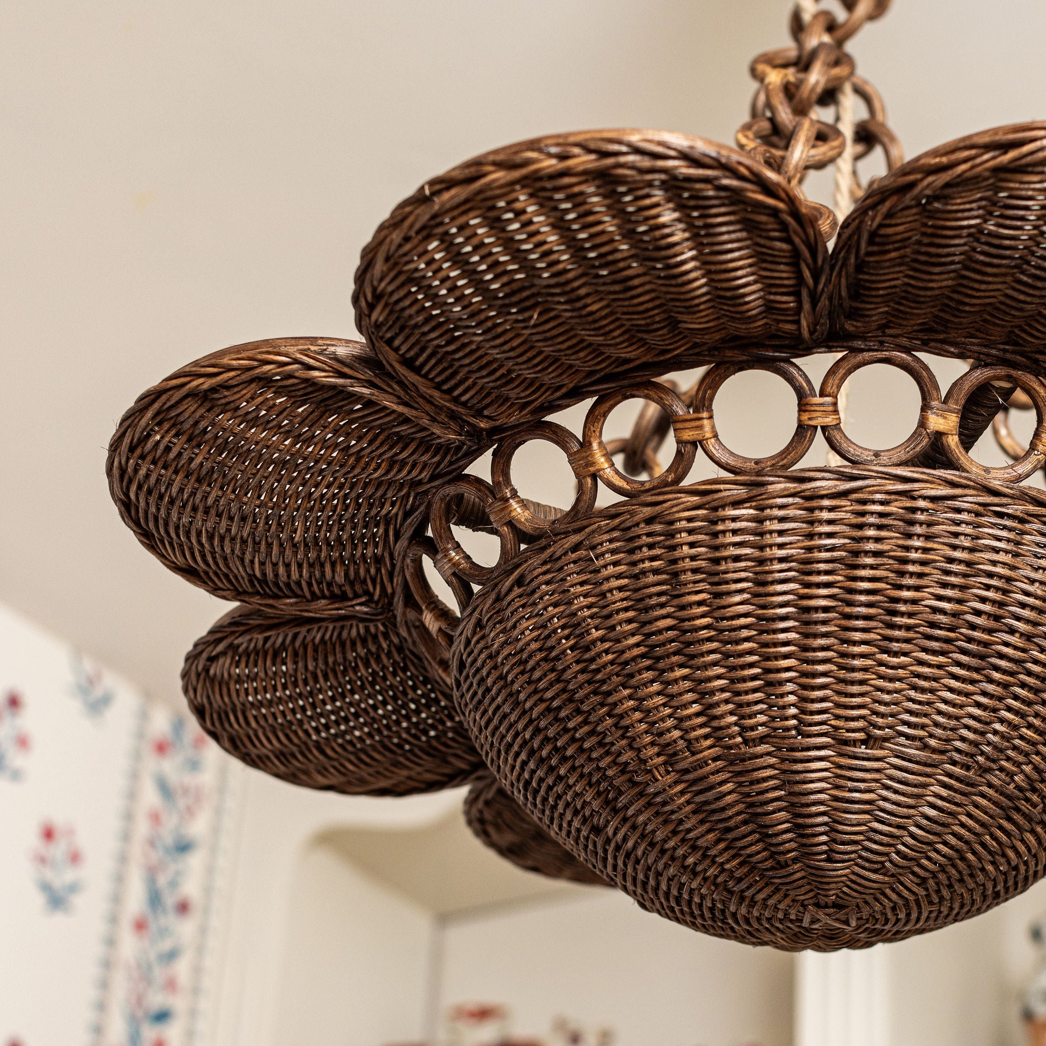 Dahlia Rattan Pendant Shade, Teak lifestyle close up base