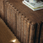 Close-up of a wicker table with a textured surface