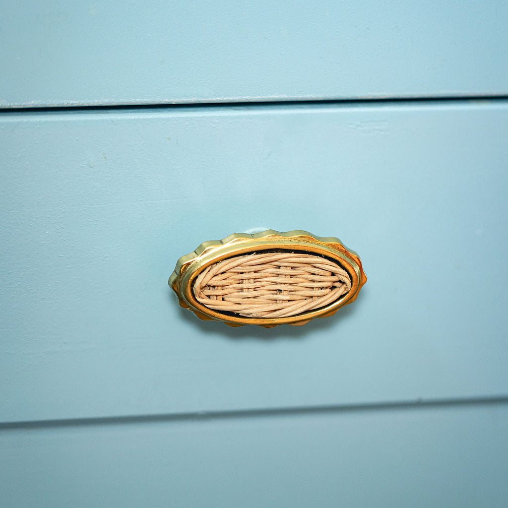 Delilah Oval Knob, Brass & Natural lifestyle close up two