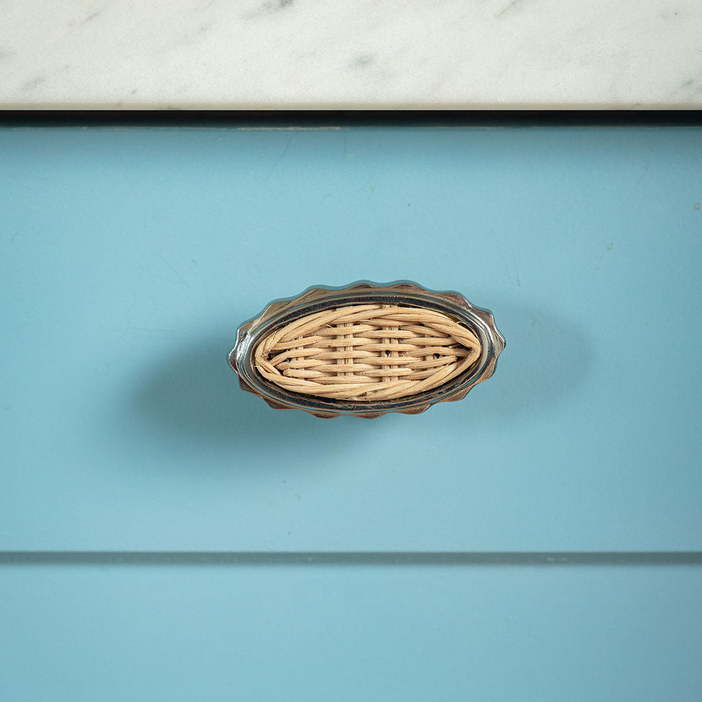 Delilah Oval Knob, Chrome & Natural close up
