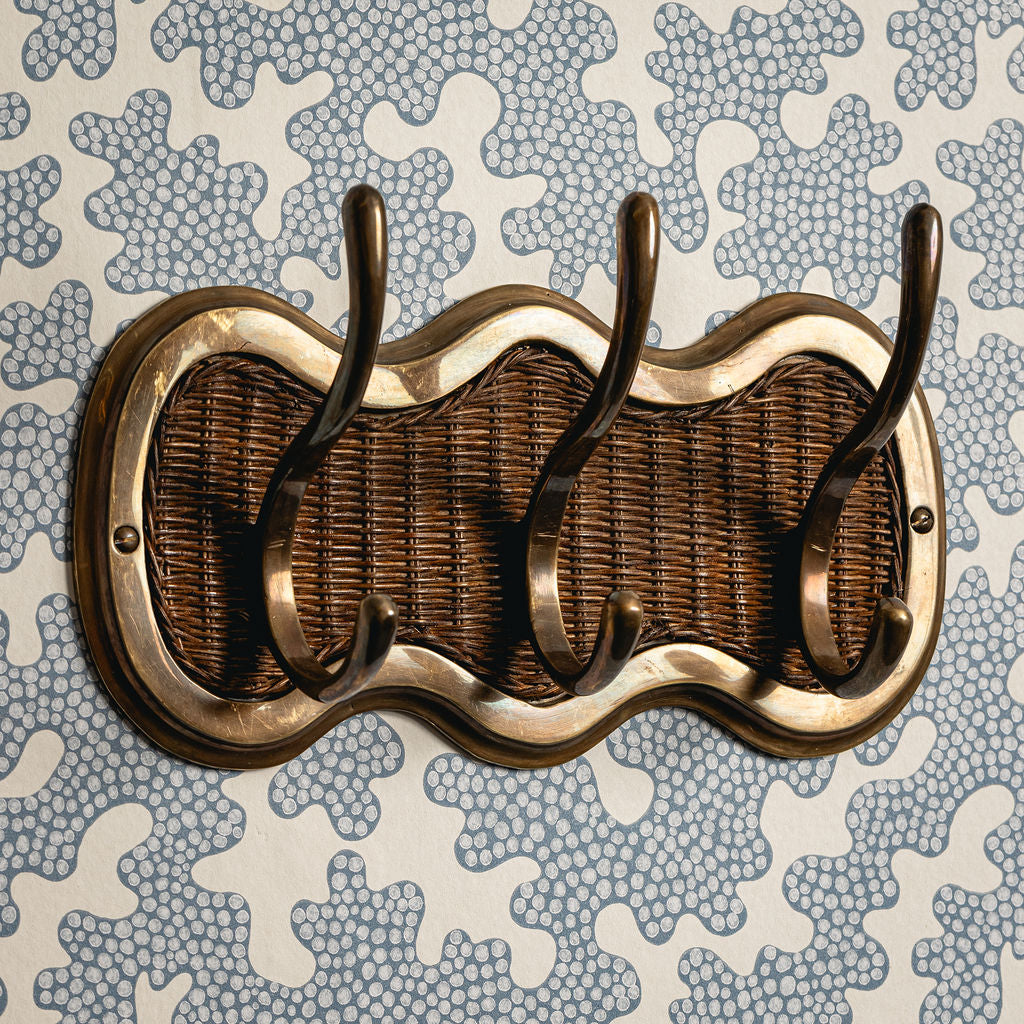 Delilah Rattan 3-Hook Rail, Aged Brass side 