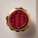 Delilah Round Knob Red, Lacquered Brass red background cream background