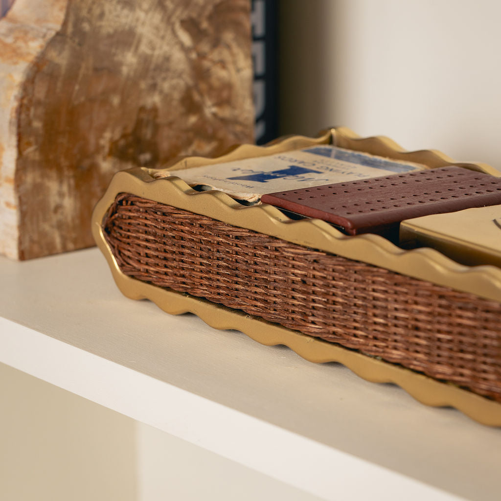 Delilah Small Tray, Brass & Teak close up