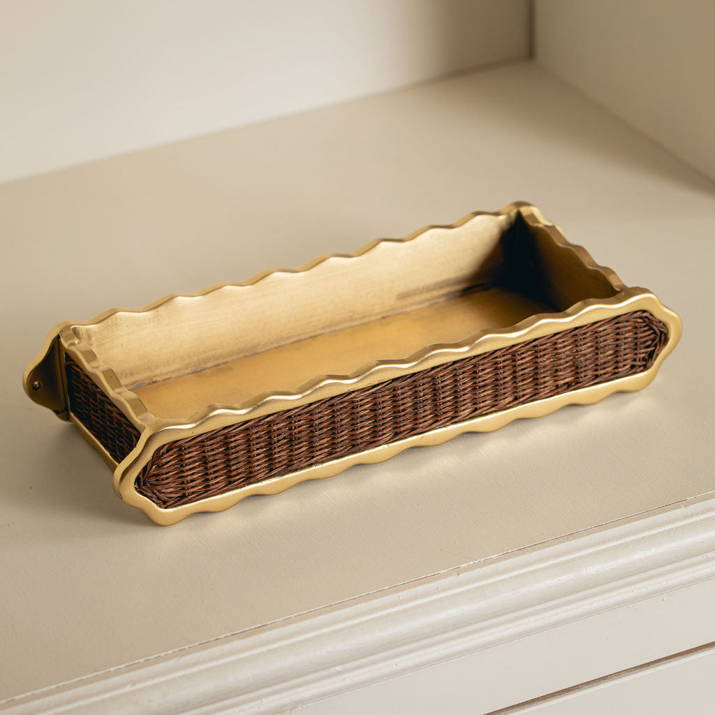 Delilah Small Tray, Brass & Teak plain