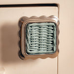 Delilah Square Knob Blue, Polished Chrome cream background