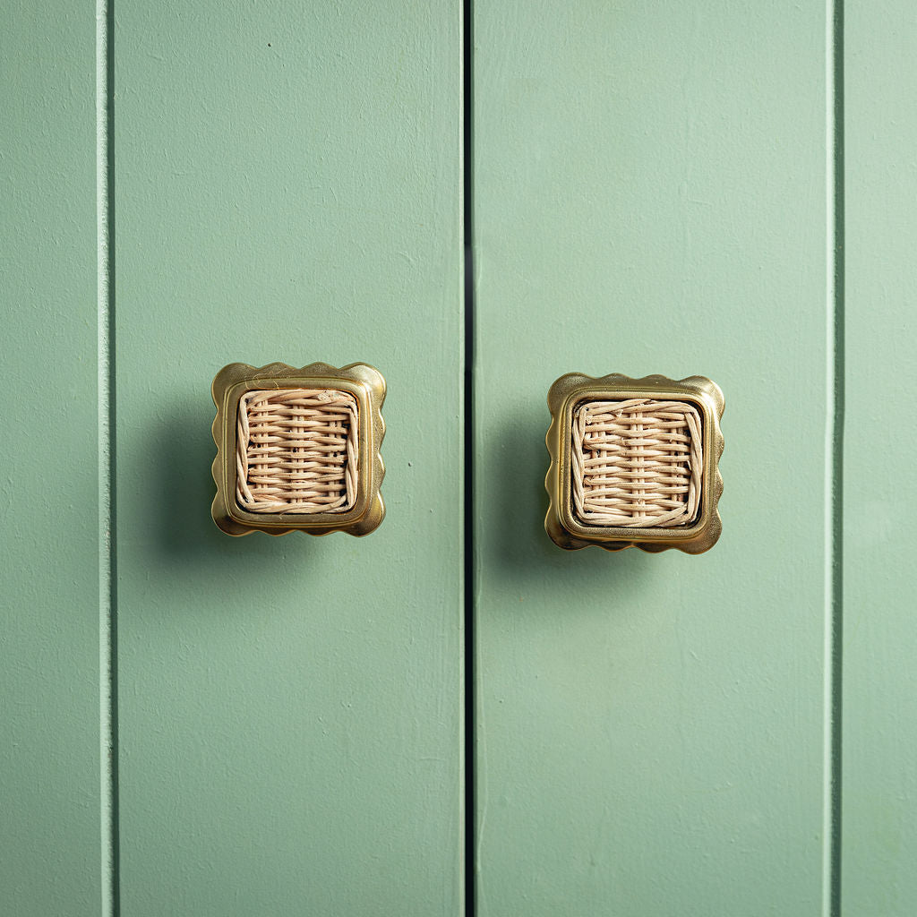 Delilah Square Knob, Brass & Natural lifestyle