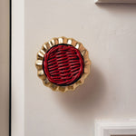 Eloise Round Knob Red, Lacquered Brass cream background