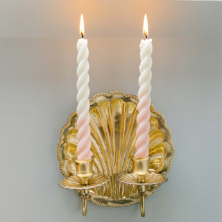 Shell-brass-cabdle-holder-dual-with-candles-burning