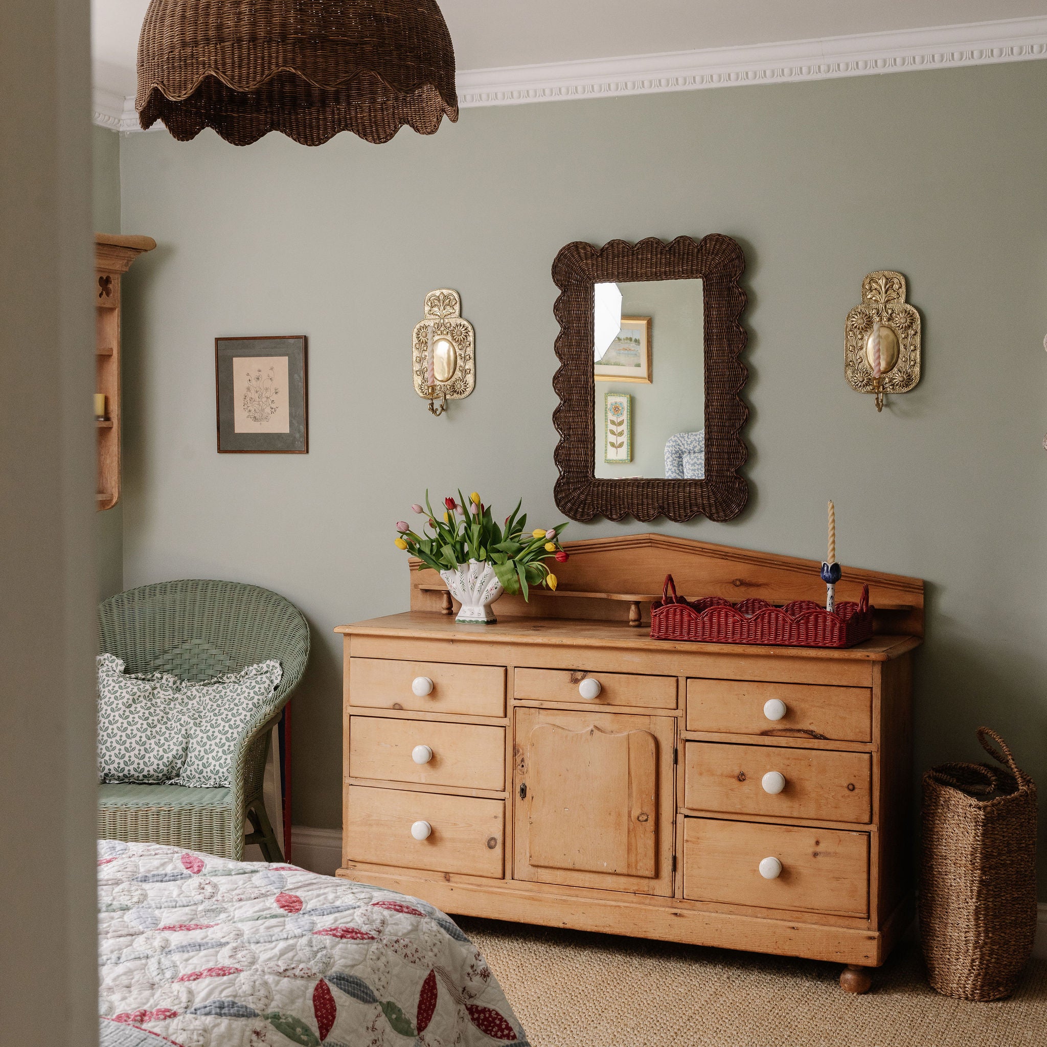 Mimi-scalloped-mirror-large-teak-lifestyle-on-a-wall