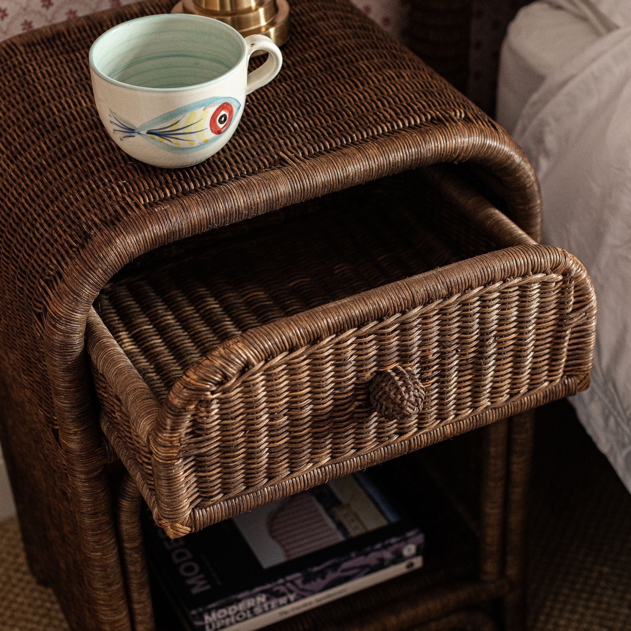 Phoenix-side-table-teak-lifestyle-open-drawer