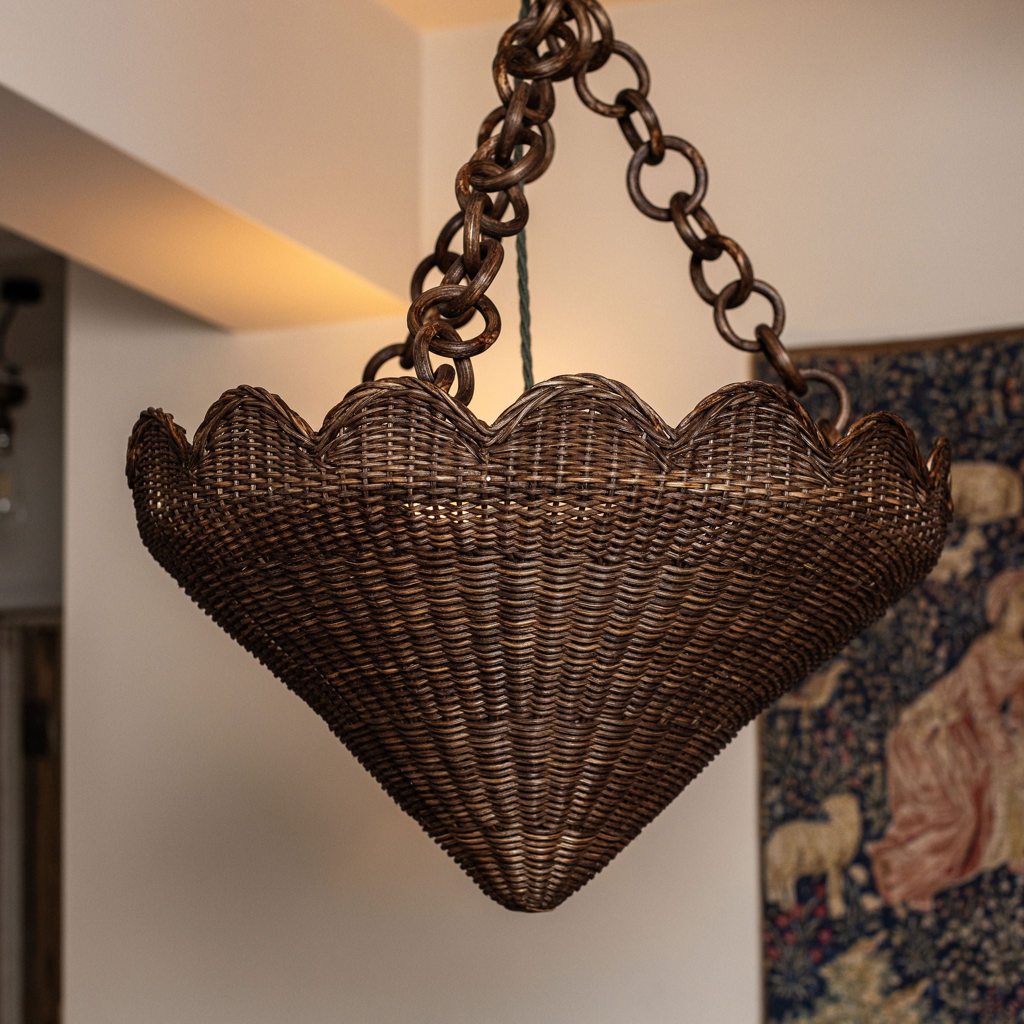 Primrose Rattan Pendant Shade, Teak lifestyle close up two