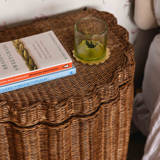 Shell-rattan-laundry-basket-side-table-teak-close-up