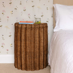 Shell-rattan-laundry-basket-side-table-teak-as-side-table