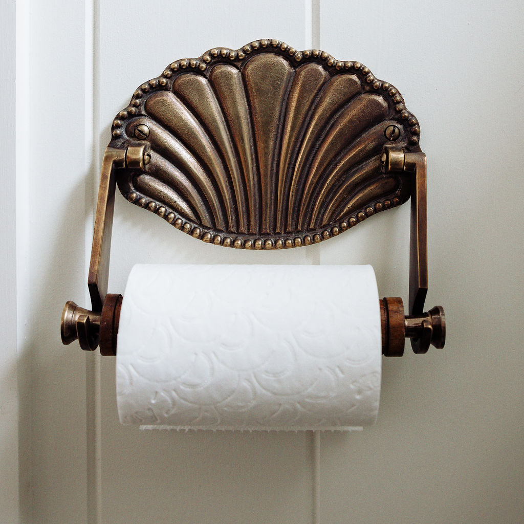 Toler Rool Shells Solid Brass Loo Roll Holder | Aged Brass Hardware | Hastshilp