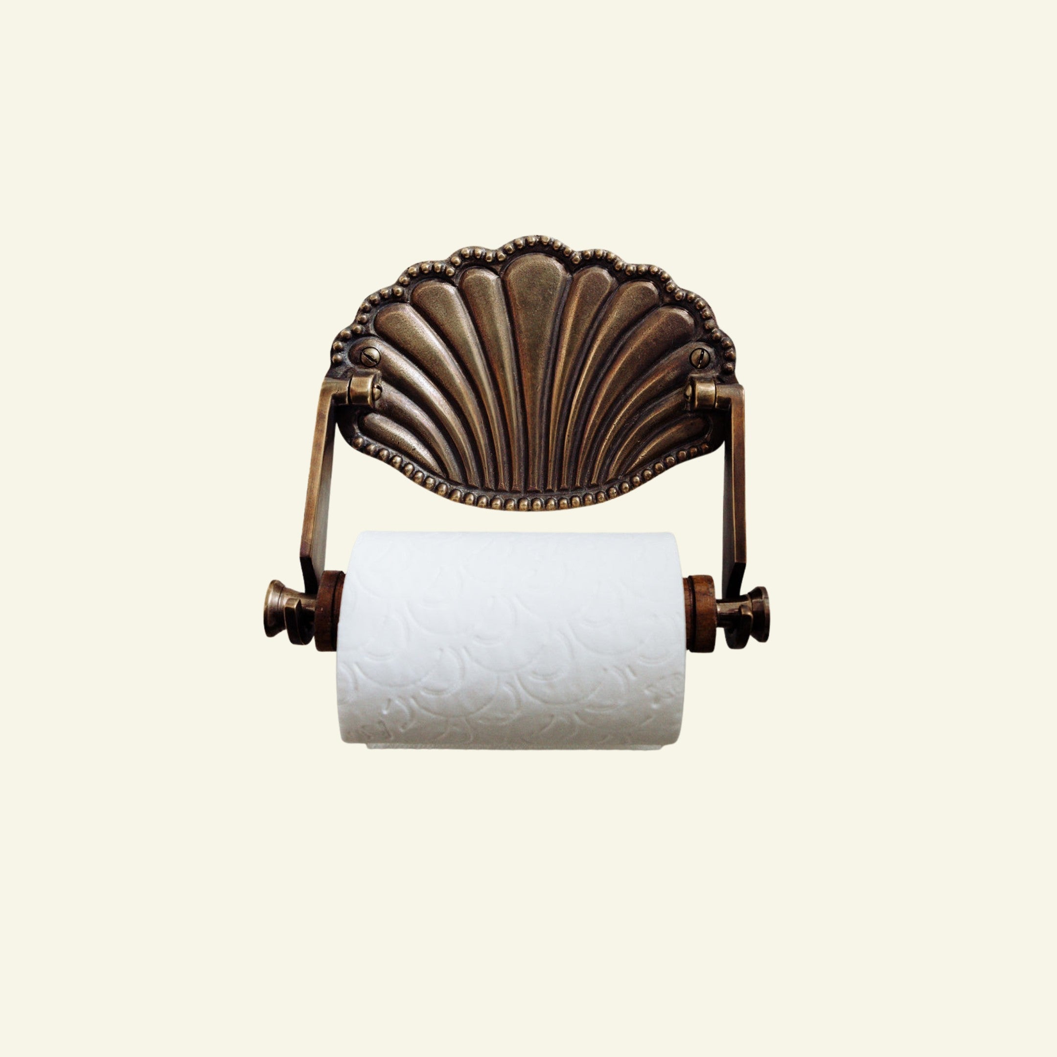 Shell-toilet-roll-holder-aged-brass