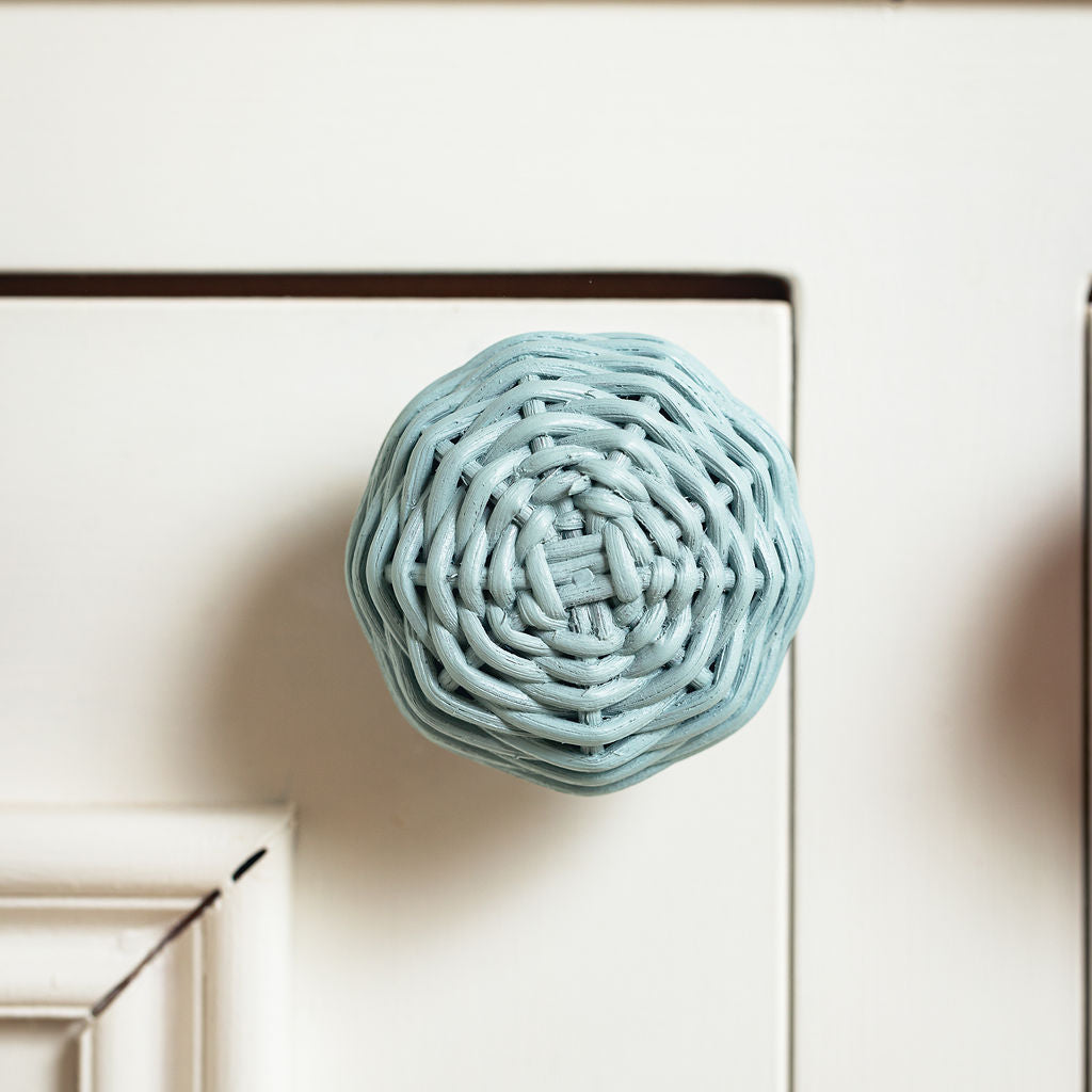 Willow Rattan Knob, Large Blue close up
