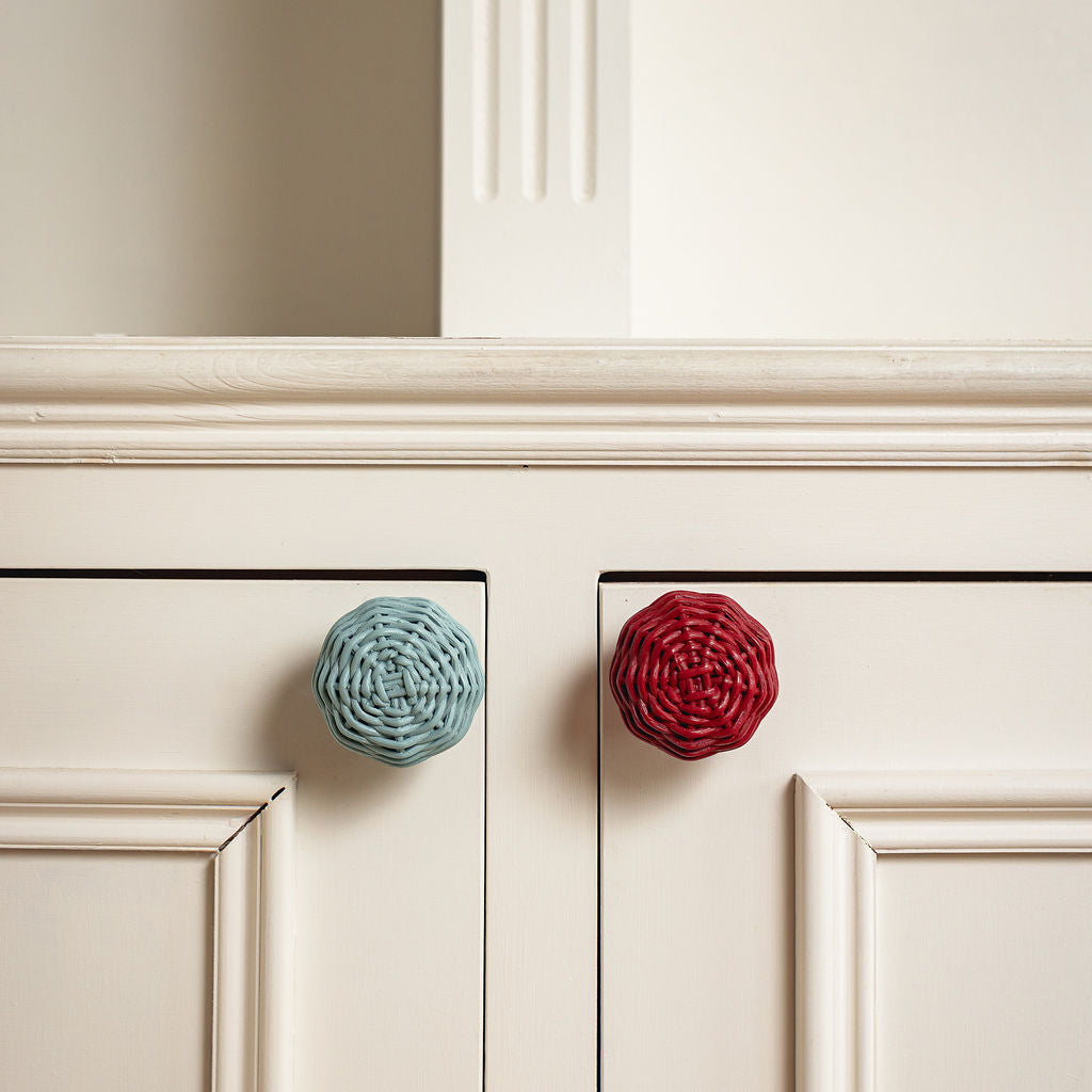 Willow Rattan Knob, Large red and blue