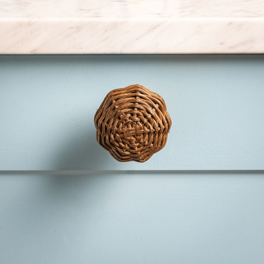 Willow Rattan Knob, Large teak close up