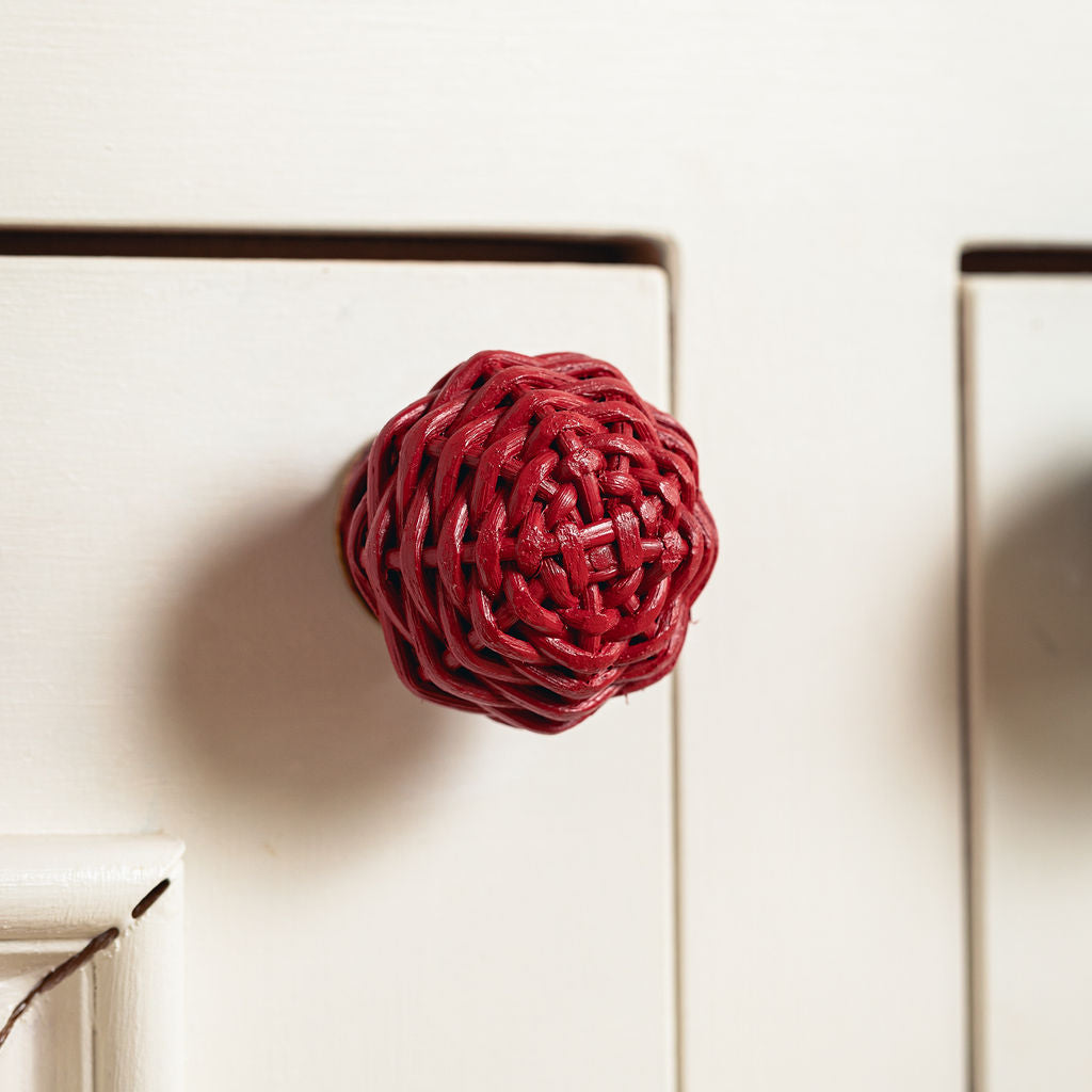 Willow Rattan Knob, Small Red close up