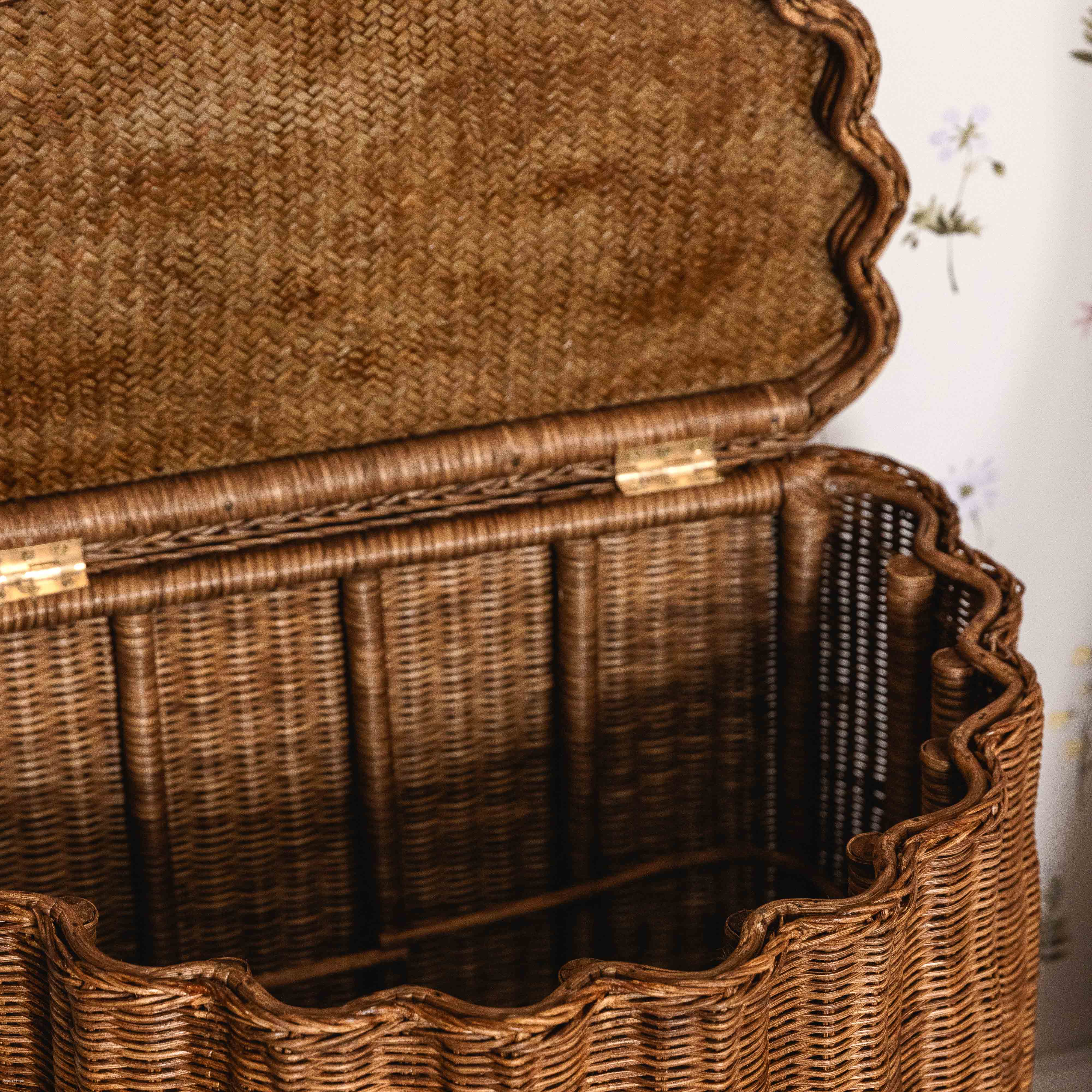 Shell-rattan-laundry-basket-side-table-teak-open-lid
