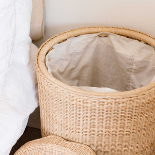 Amina rattan side table and laundry basket