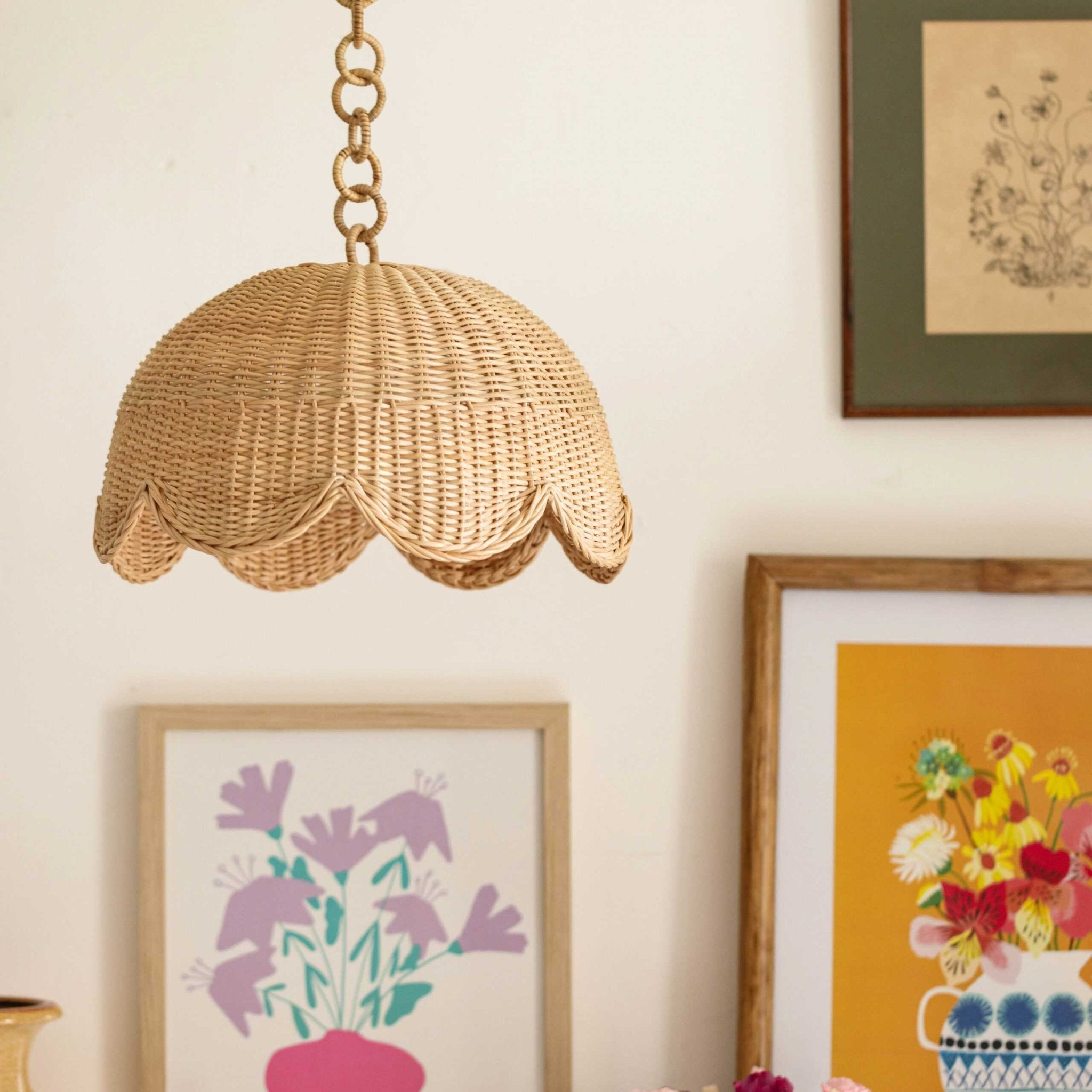 Etta Scalloped Rattan Pendant