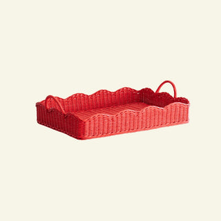Rattan red scalloped tray